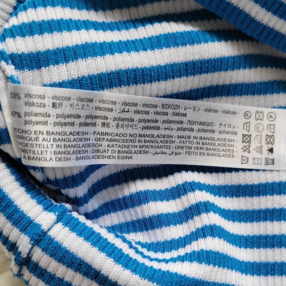 ZARA Cropped Blue Striped Sweater Knit Short Sleeve T-shirt Tee Top Size Medium - Picture 9 of 10